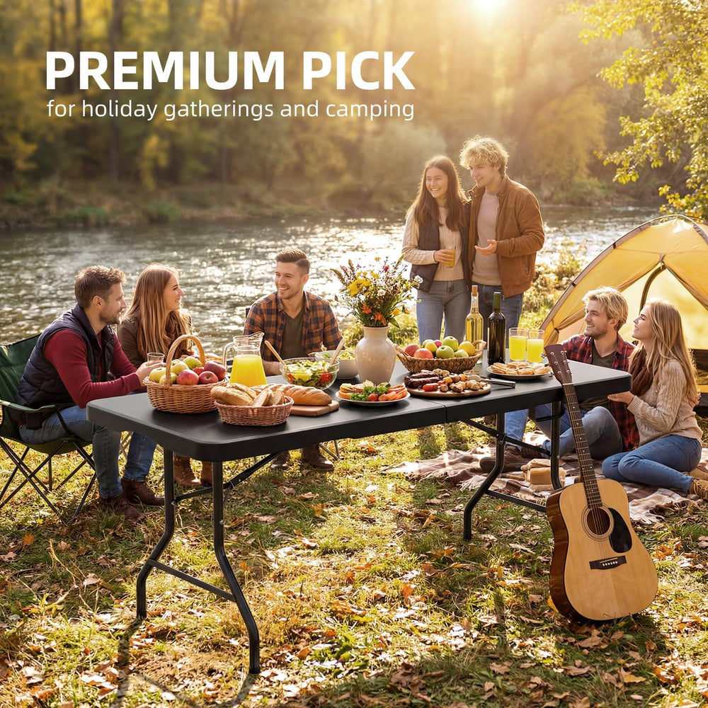 6FT Folding Table with Carrying Handle: Upgrade Thickened Heavy Duty Portable...