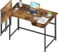 4NM Folding Desk, 35.4 Inch Small Foldable L Desk for Small Spaces, Space Saving Computer Table Writing for Home Office Bedroom, Easy Assembly, Rustic Brown