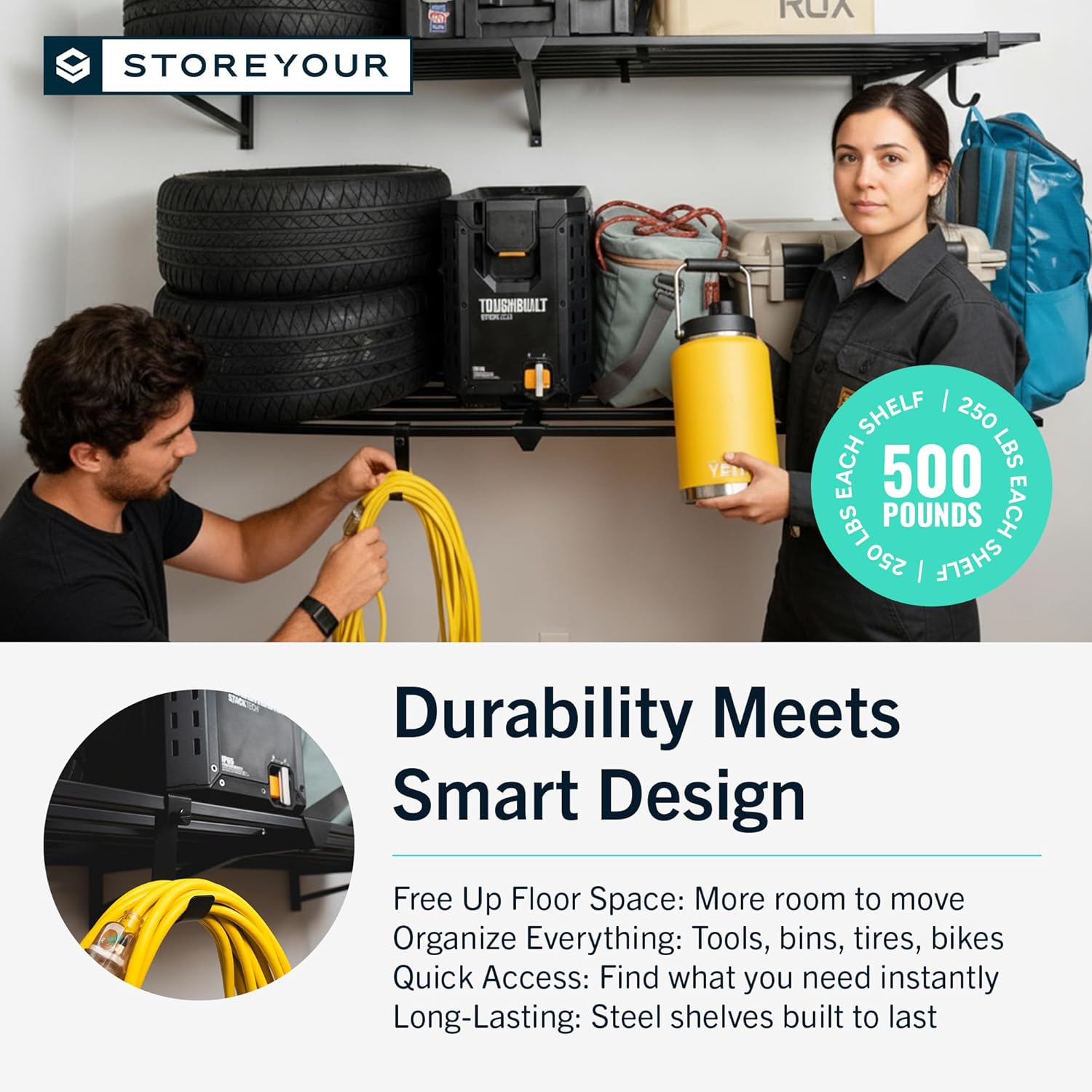 StoreYourBoard Heavy Duty Garage Shelf Wall Mount 2ft x 6ft – Wall-Mounted Shelving for Storage & Organization – Heavy Duty Garage Shelves for Tools, Bins, & Equipment – Holds 500 lbs - Black