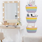 TeoKJ Over the Door Organizer, 3-Tier Woven Cotton Hanging Storage Baskets, Wall-Mounted Baskets for Nursery Organization, Rainbow