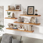 RICHFOCUS Live Edge Elm Floating Shelves - 40" W x 9.3" D Rustic Solid Wood Wall Shelves with Invisible Bracket, Wall-Mounted for Living Room, Bedroom, Kitchen Storage & Display, Set of 2, Natural