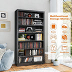 Metal DVD Storage Shelves, 7-Tier CD Storage Rack with Adjustable Shelves, DVD Organizer Shelf, Media Cabinet for CD Holder, Movies, Blu rays, Games for Living Room & Home Office (Black)
