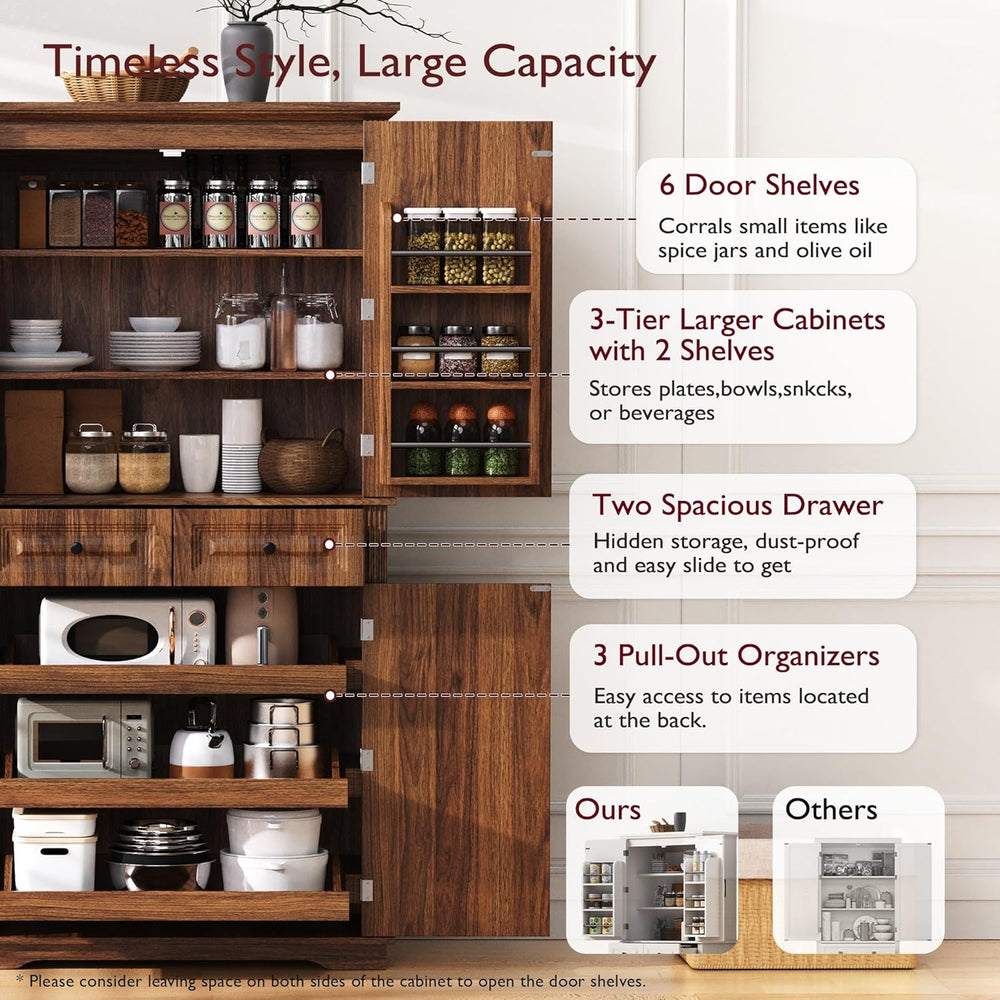 Ball & Cast 71" Farmhouse Kitchen Pantry Cabinet with 3 Pull-Out Org...