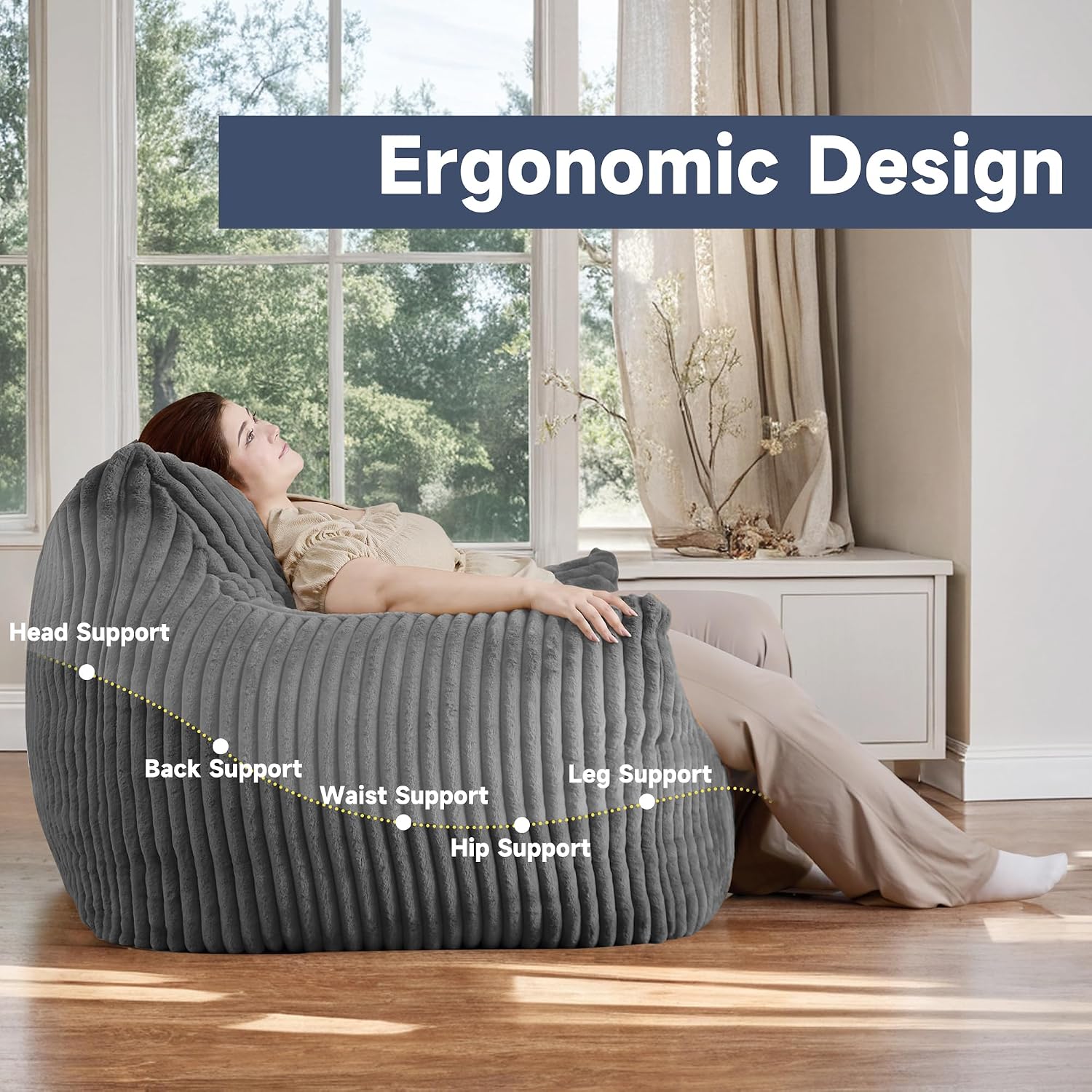 Oversized Bean Bag Chair for Living Room Furniture Bean Bag Chairs for Adults- Small Couch & Lounge Accent Chair for Living Room Chairs or Bedroom