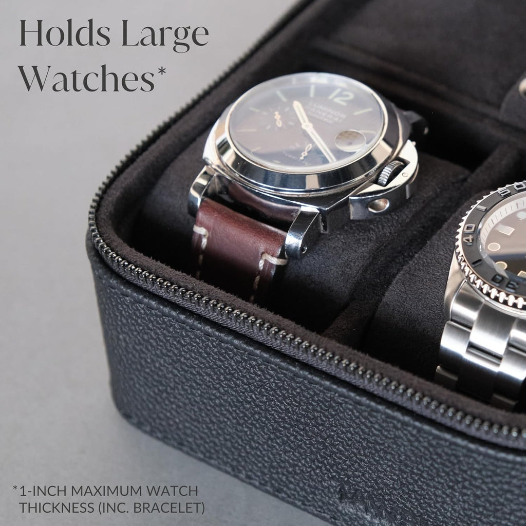TAWBURY 3 Watch Case for Men – Luxury Leather Watch Travel Case for Men | Black Watch Cases for Men Travel | Traveling Watch Holder for Men | Black Watch Roll Case | 3 Watch Box for Men Travel