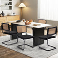 Dining Chairs Set of 4, Modern Rattan Kitchen Chairs, Mid Century Modern Design, Polished Chrome Frame, Upholstered Seat, Black