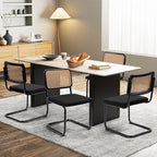 Dining Chairs Set of 4, Modern Rattan Kitchen Chairs, Mid Century Modern Design, Polished Chrome Frame, Upholstered Seat, Black