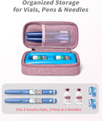 Insulin Vial Cooler Travel Case TSA Approved 300g Reusable Ice Brick Insulin Pen Case Holds 2 Pens and 2 Vials Long Lasting Medicine Cooler for Travel Camping and Outdoor Activities (Red)