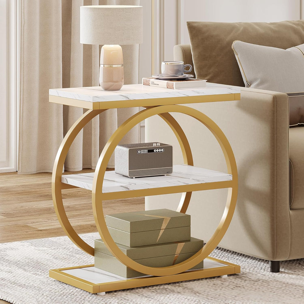 Tribesigns End Table with Storage Shelves, 3-Tier Wooden Industrial Sofa Side...