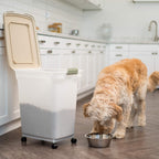 IRIS USA Airtight Dog Food Storage Container, WeatherPro, Up to 40 lbs, Removable Wheels, for Dog Cat Bird and Other Pet Food Storage Bin, Keep Fresh, Translucent Body, Made in USA, Pearl/Almond