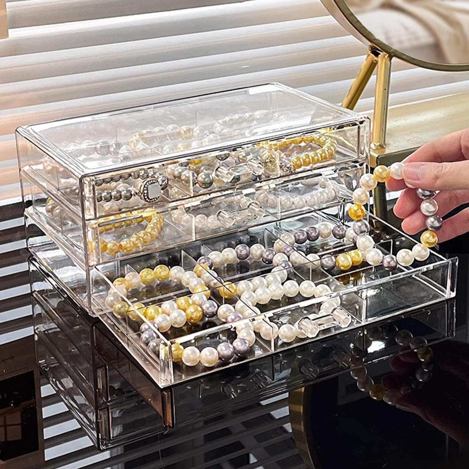 SPAKOWN Earring Organizer Box Large 18 Compartments | Jewelry Holder Organizer with 3 Drawers Stackable Earring Bracelet Storage Case Jewelry Boxes for Women (Clear)