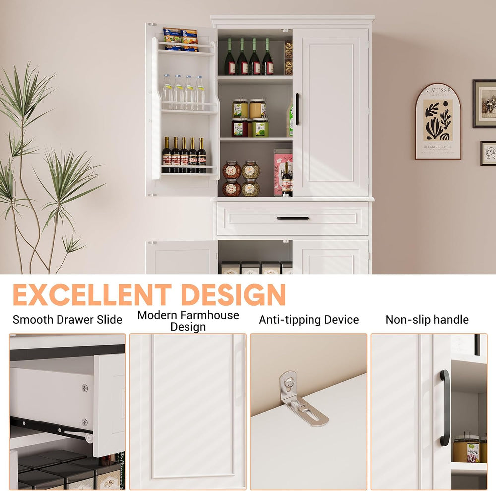 72in Tall Cabinet with Drawer, 6 Doors and Adjustable Shelves, Large Kitchen ...