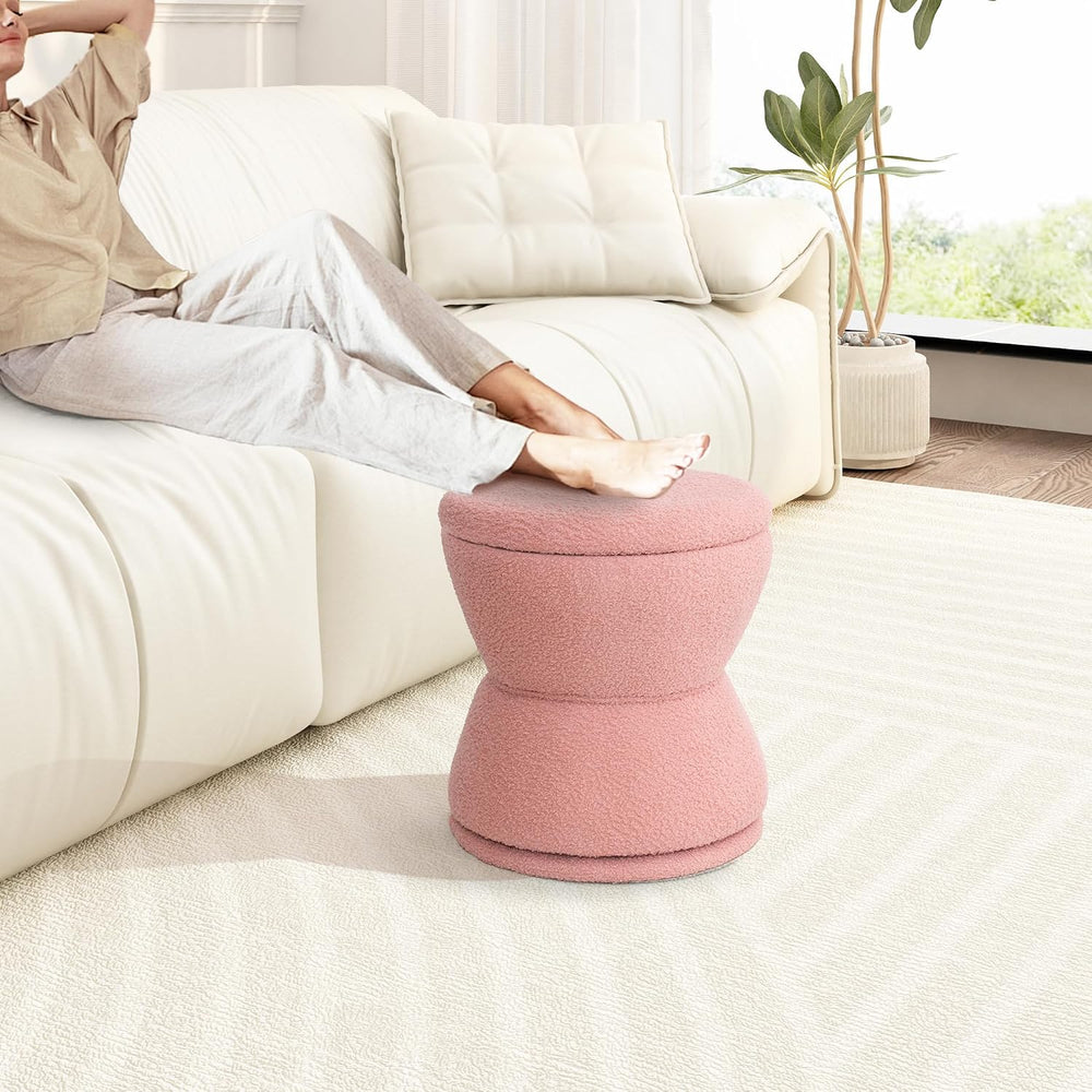 EazeHome Round Ottoman with Storage, 360° Swivel Boucle Ottoman Vanity Stool,...