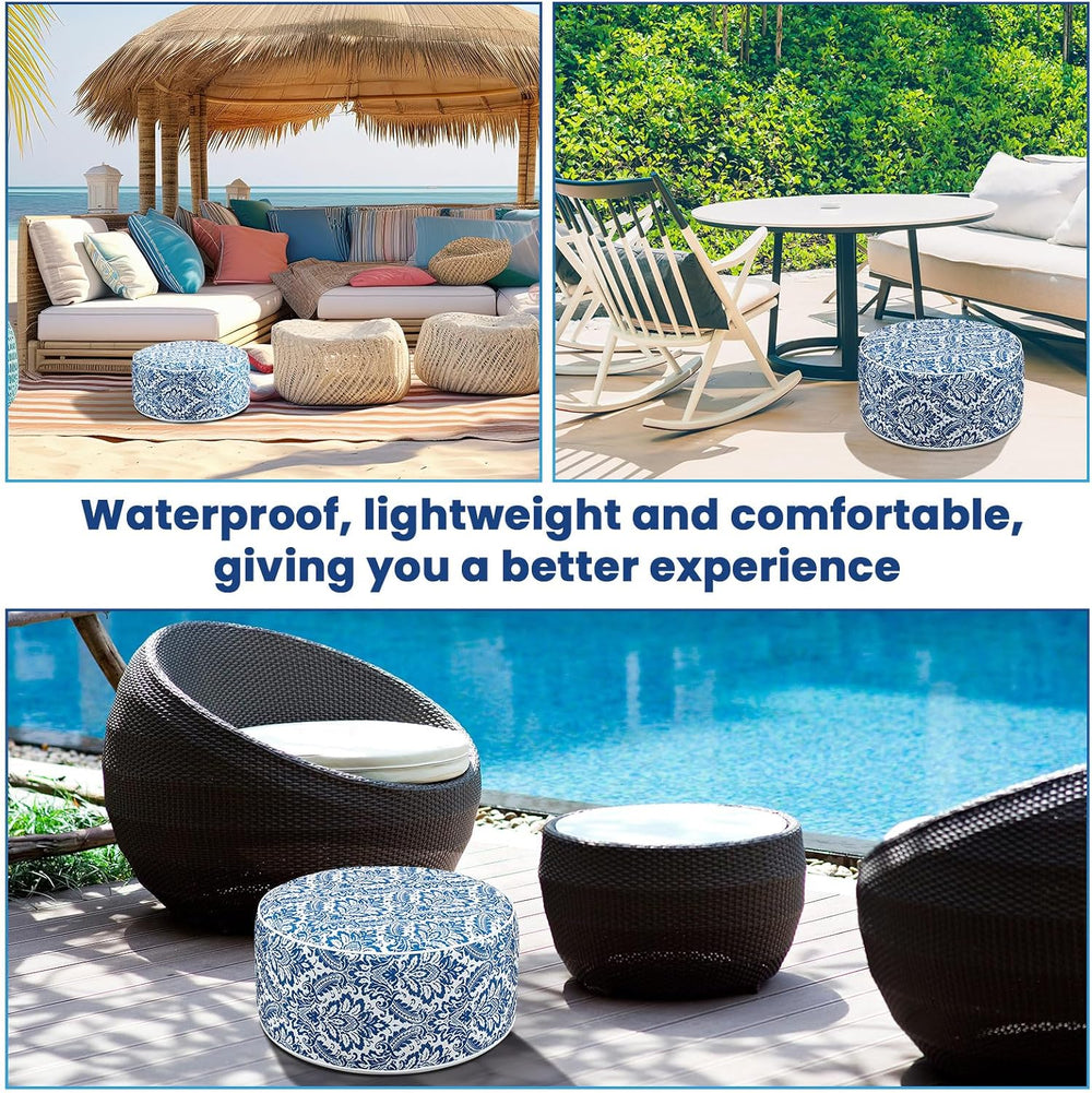 Cinnvoice 2 Pcs Inflatable Outdoor Ottoman Pouf Waterproof Round Footrest wit...