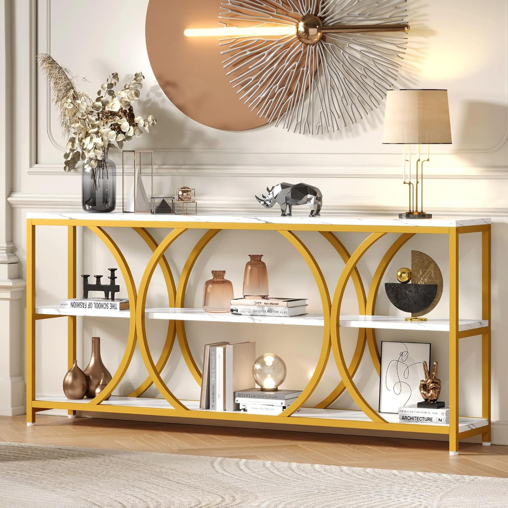 70.8 inch Extra Long Entryway Table,Gold Narrow Sofa Table | 3 Tier Storage S...