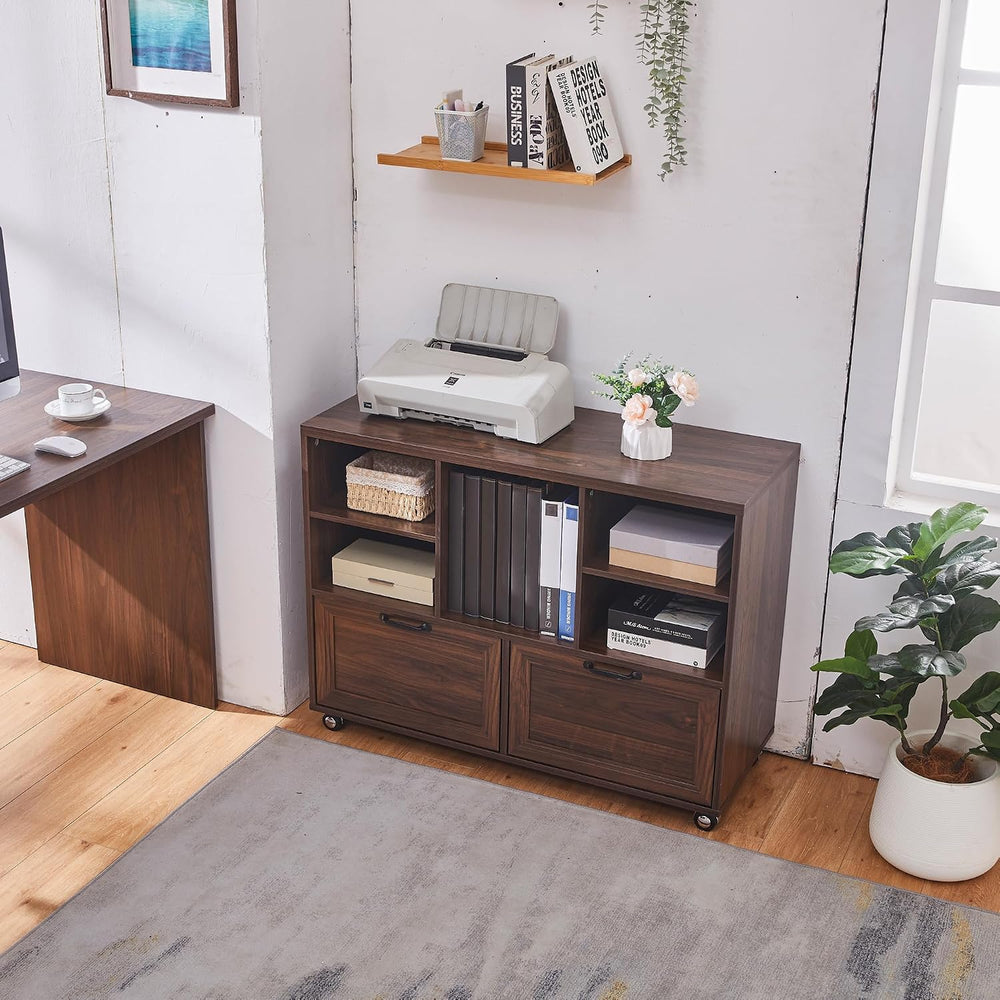 39.3" Farmhouse Wood File Cabinet with Wheels,Small Home Office Storage,...