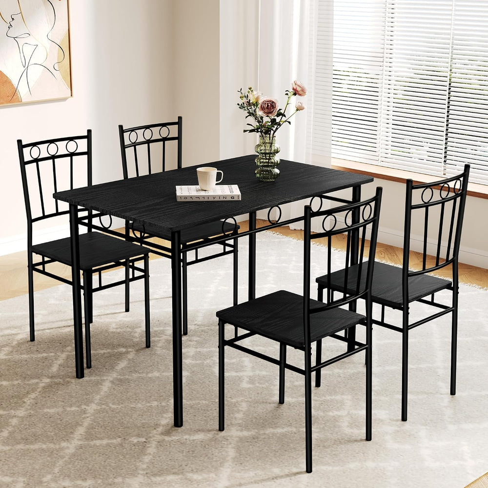 Dining Table Set for 4, 5-Piece Kitchen Table and Chairs, Rectangular Dining ...