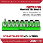 Olsa Tools Magnetic Socket Holder | 1/2-inch Drive | Metric | Green | Holds 19 Sockets | Professional Quality Tools Organizer