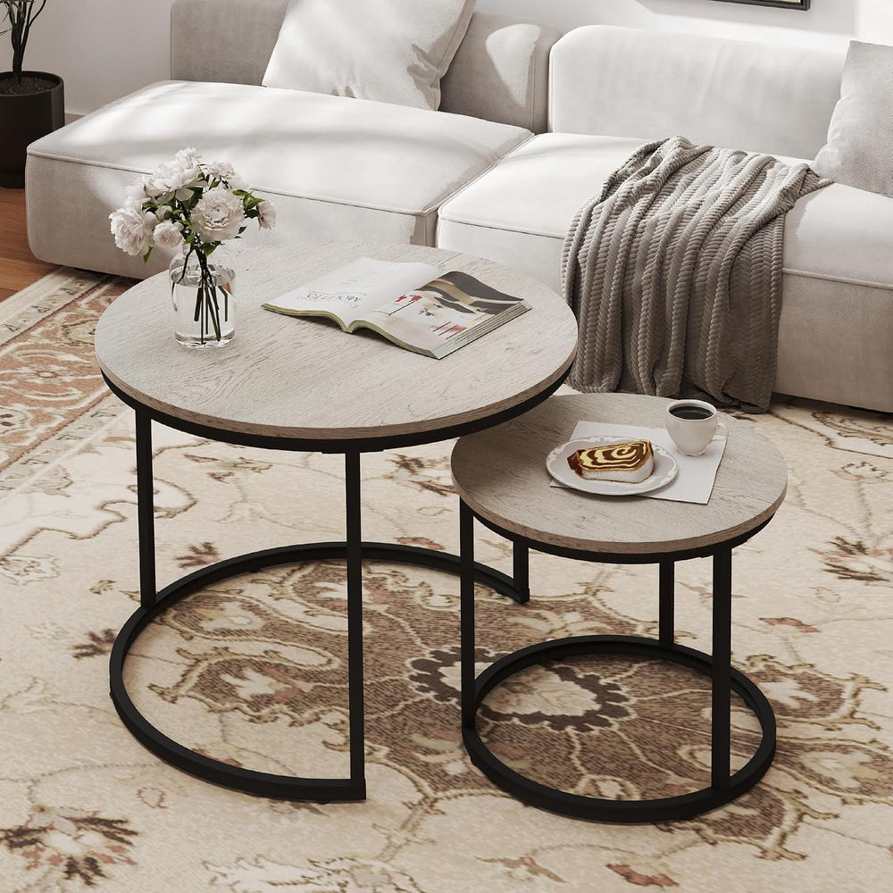 Otterease Nesting Tables Set of 2, Small Round Coffee Table for Living Room |...