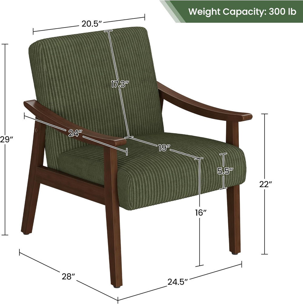 Yaheetech Accent Chairs, Mid-Century Corduroy Fabric Armchairs, Dark Green | ...