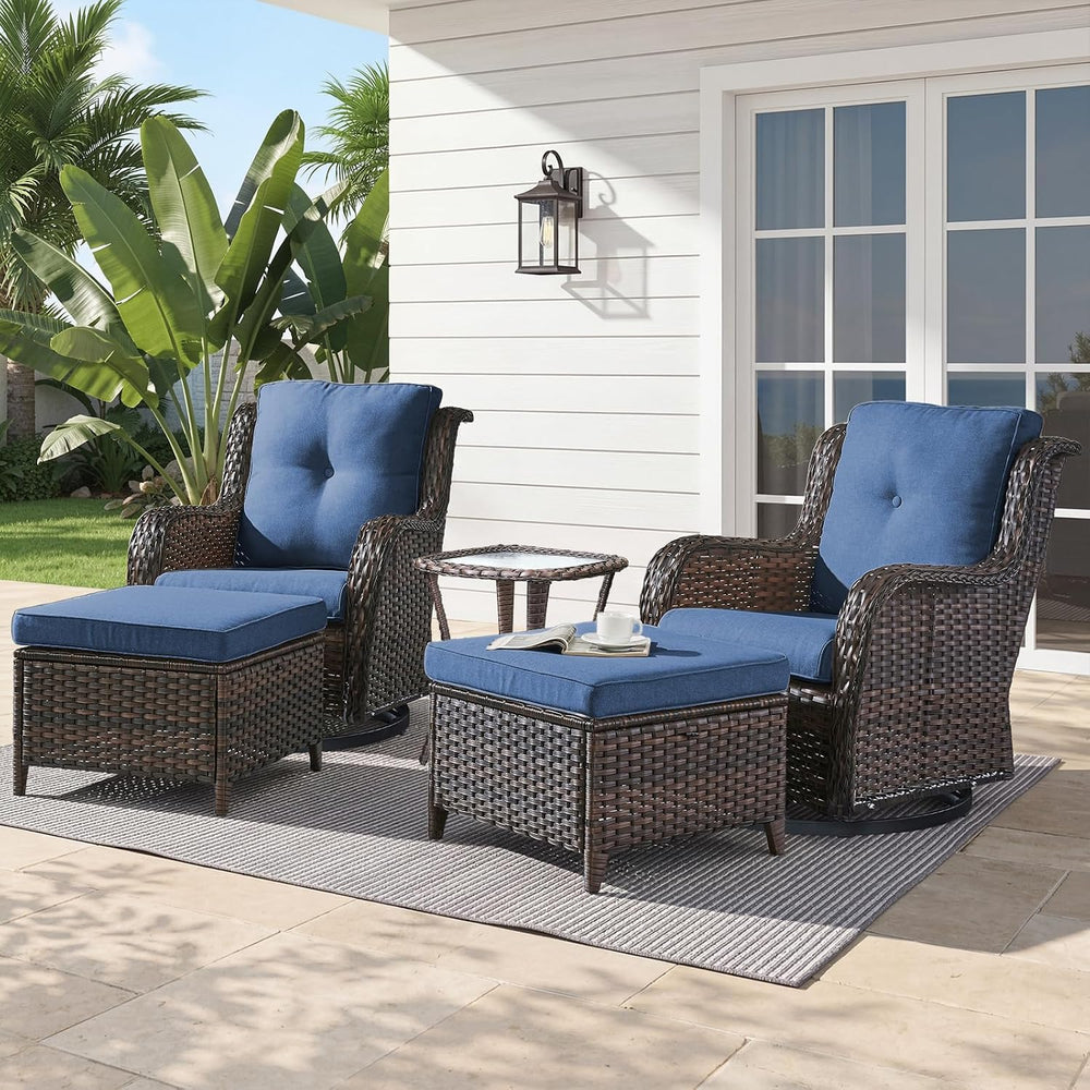 Belord 5 Piece Wicker Patio Furniture Set, Outdoor Swivel Rocker Chairs Set o...