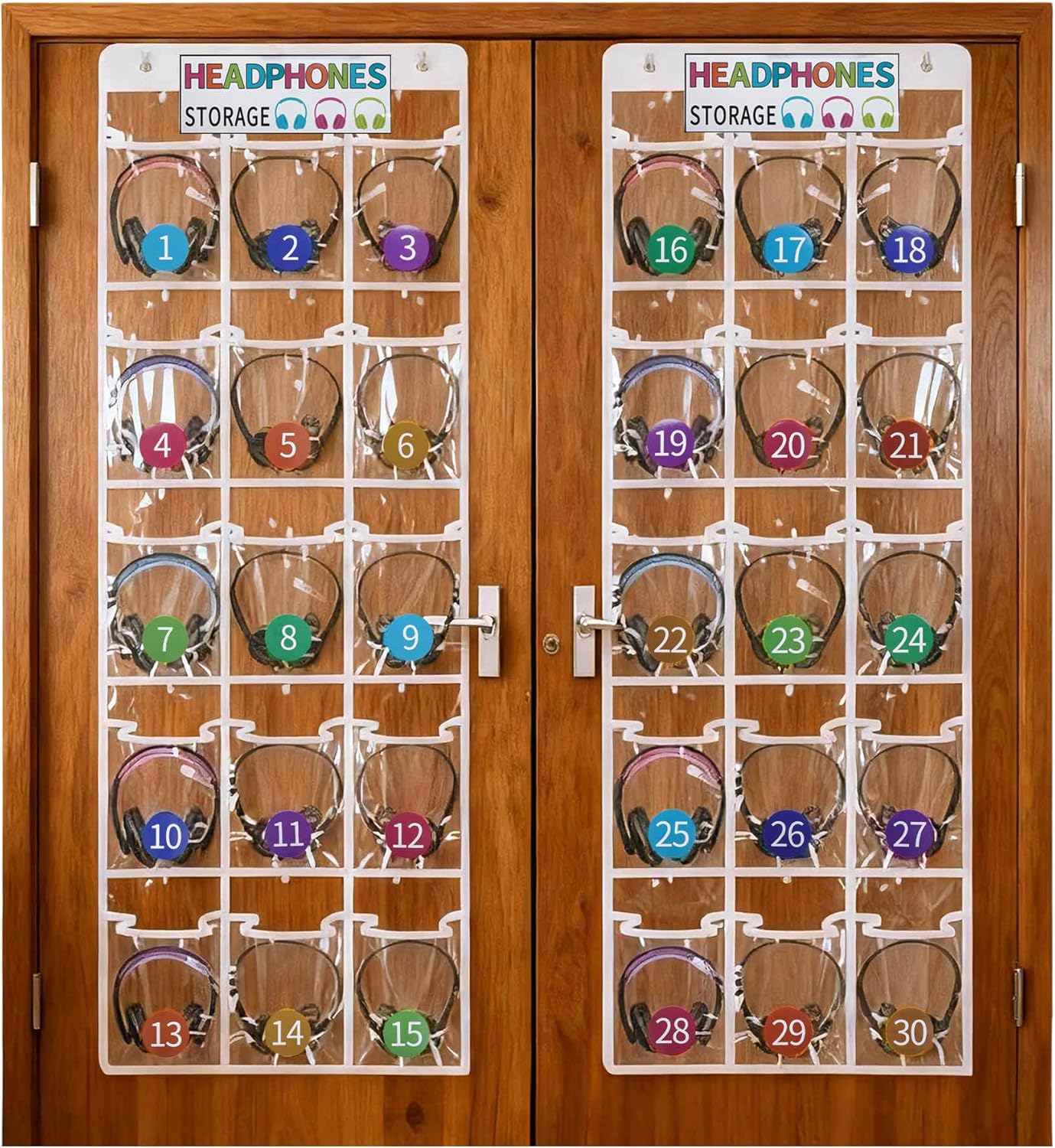 Classroom Headphone Storage Organizer, Door Hanging Organizer with 2-Layer Polyvinyl Chloride, Non-Woven Fabric, Clear, Hanging Storage Bag, 2Set