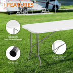 Elevon Folding Table, 6 Feet Heavy Duty Fold-in-Half Utility Table Indoor Outdoor for Camping, Picnic, Party