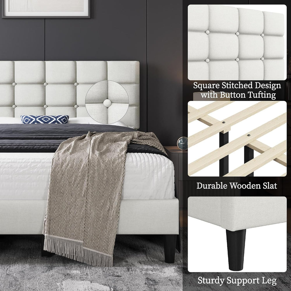Yaheetech Full Size Upholstered Tufted Bed Frame with Headboard