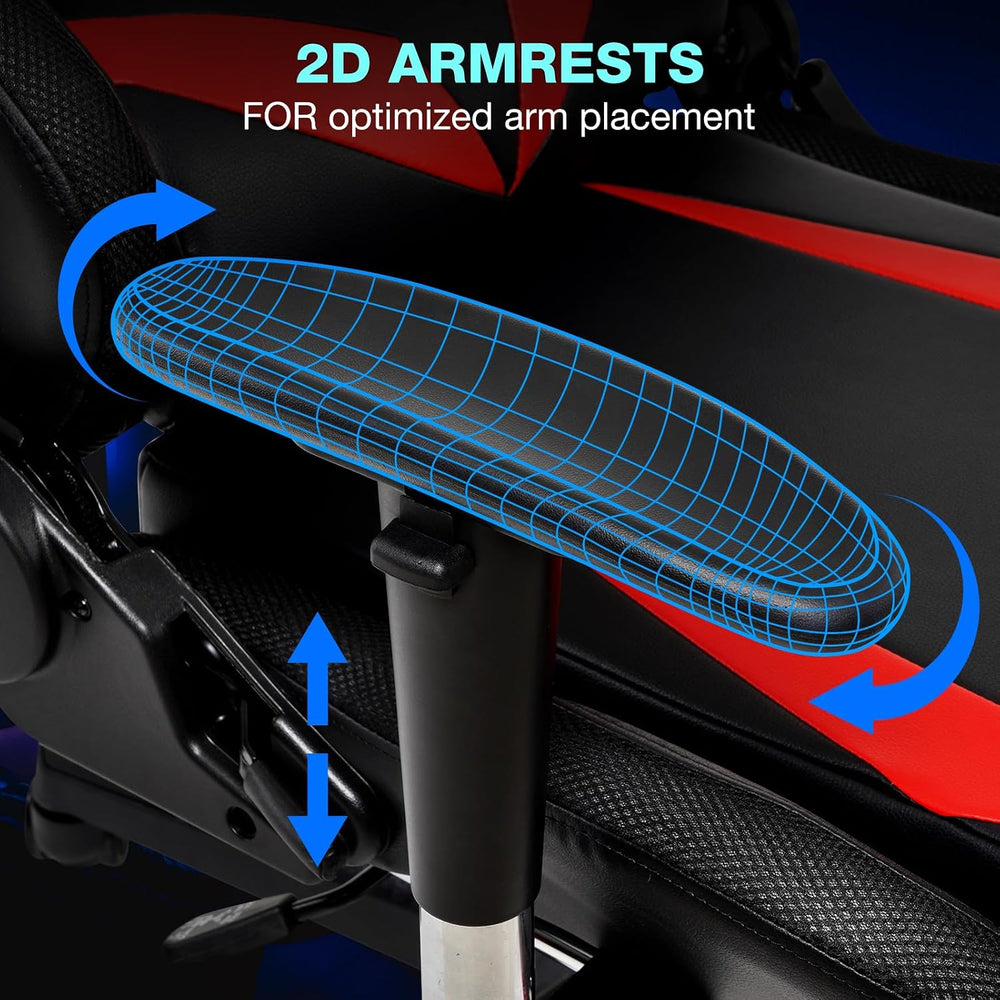 Led Gaming Chair with Speakers Massage 165° Reclining Computer Chairs-Red | R...