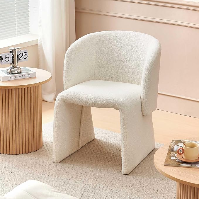 NORDICANA Barrel Dining Room Chair with Arms, Faux Fur Accent Chair for Kitch...