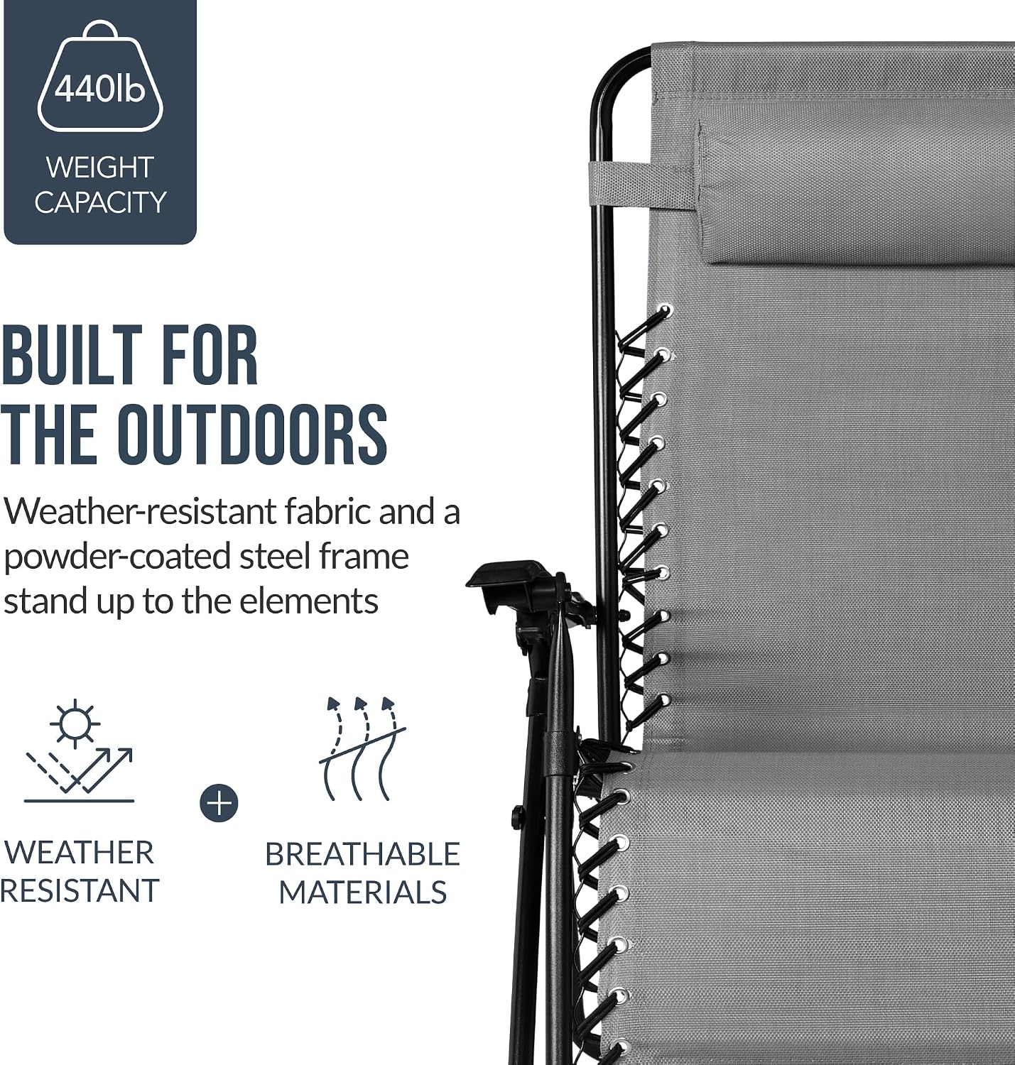 Best Choice Products Set of 2 Extra Wide Adjustable Steel Mesh Zero Gravity Lounge Chair Recliners w/Pillows and Cup Holder Trays - Ice Gray