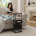 C Shaped End Table 28"(H) 3-Tier C Table with Storage Bag, Under Couch Table C-Shaped End Table with Storage Shelves and Bag for Living Room, Bedroom, or Office