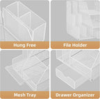 Marbrasse Desk Organizer and Accessories, 3-Tier File Organizer with Drawer and Pen Holder, Small Desktop Organizer and Storage for Workspace Office Supplies White
