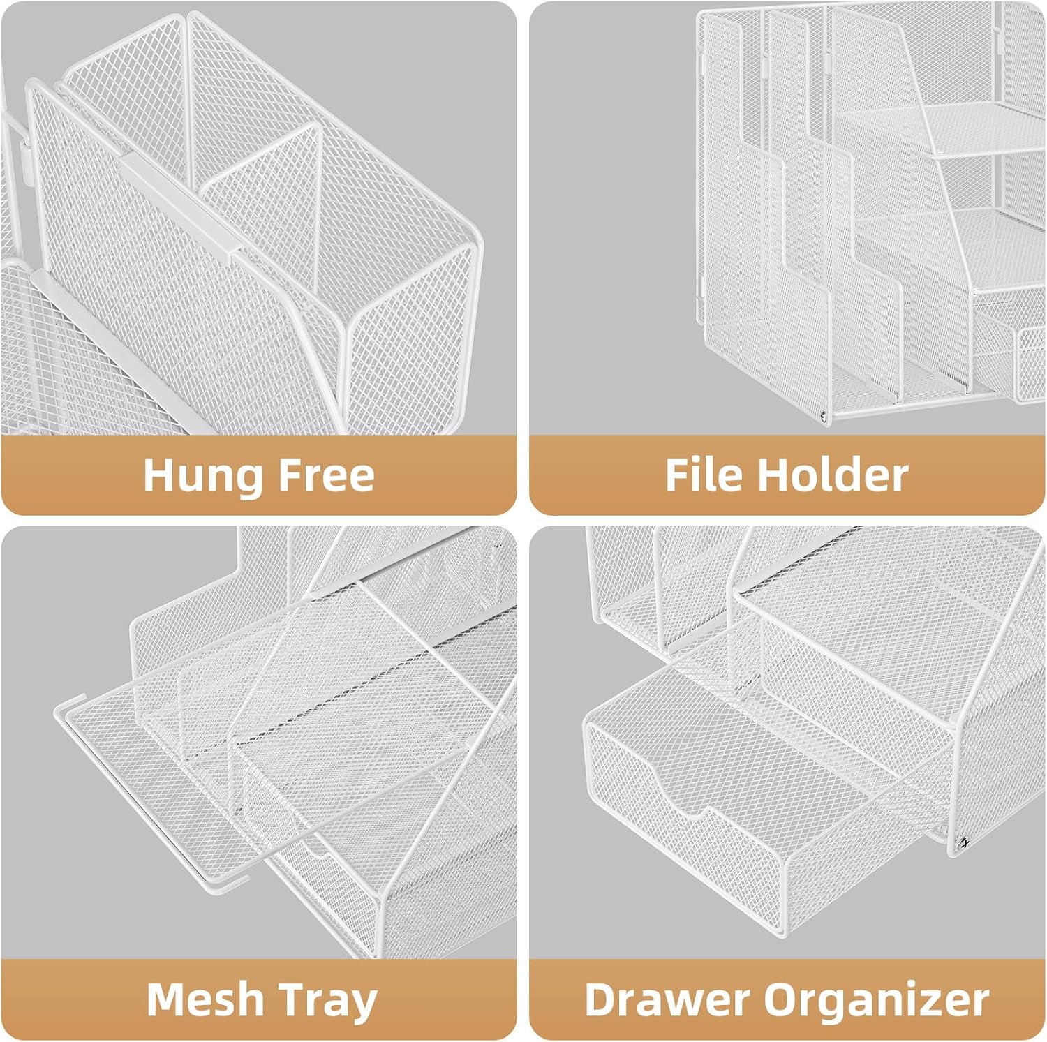 Marbrasse Desk Organizer and Accessories, 3-Tier File Organizer with Drawer and Pen Holder, Small Desktop Organizer and Storage for Workspace Office Supplies White