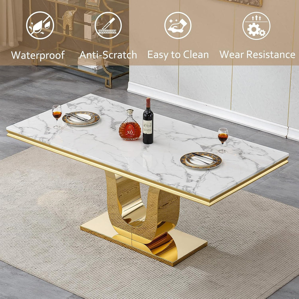 SSLine 68'' Marble Dining Table,Luxury Rectangular Kitchen Dining Roo...