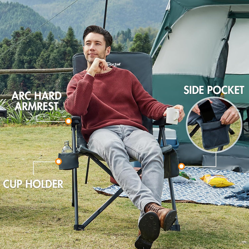 Portal Reclining Camping Chair, High Back Folding Lawn Chair with Adjustable ...