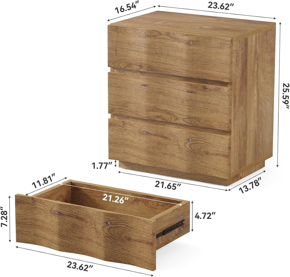 LITTLE TREE End Table with 3 Drawers, Fluted Nightstand, Farmhouse Bedside Ta...
