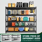 5-Tier 60" W X 24" D X 72" H Storage Shelves 3000LBS Garage Shelving Metal Storage Racks and Shelving Adjustable Heavy Duty Shelf Units for Basement Industrial(Black)