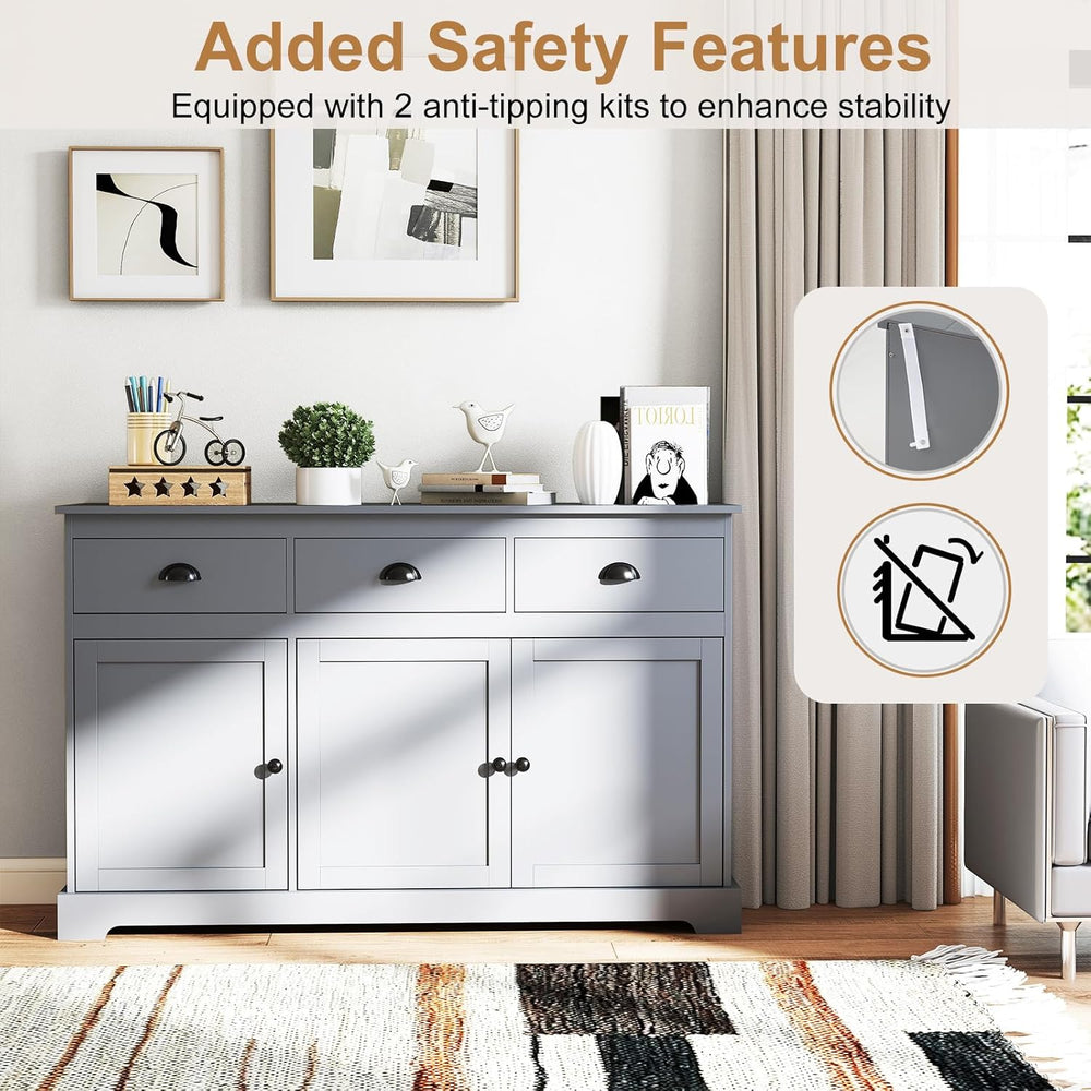 Sideboard Buffet Cabinet with Storage, 53.5” Large Kitchen Cupboard with 3 Dr...