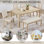 KEIKI 6-Piece Standard Height Dining Table Set with Rectangular Table, 4 Upholstered Chair, Bench, for 6 Person, Modern Style Wooden Table Set, Easy Assembly, for Kitchen, Dining Room, Light Oak