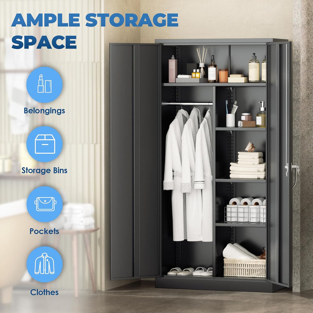 INTERGREAT Metal Wardrobe Cabinets with Lock, 72" Clothing Storage Cabin...