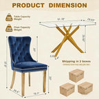 51 Inch Glass Dining Table Set for 4, Rectangular Glass Kitchen Table with 4 Upholstered Velvet Accent Chairs, 5 Piece Modern Dining Room Set, for Home, Apartment, Small Spaces - Blue Gold