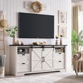 Farmhouse TV Stand for 75+ Inch TV, 32" Tall Entertainment Center w/4 Drawers & Sliding Barn Door, Rustic Media Console w/Storage Shelves, 66" Wood Television Stand for Living Room, Off White