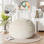 CangLong Extra Large Bean Bag Chair for Adults - 5 ft Giant Lounger, Removable Youth-Protected Cover & Locking Zipper, Round Corduroy Sofa for Living Room, Bedroom & Gaming,Beige