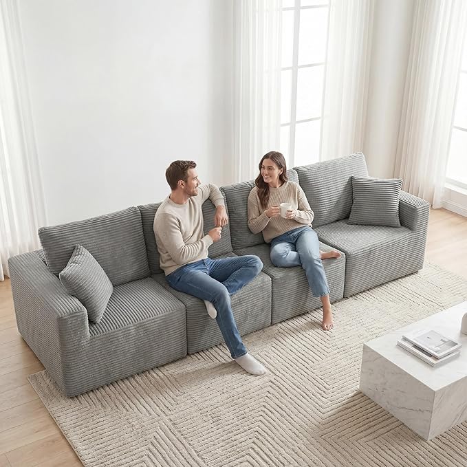 Homall Sectional Couches for Living Room, Modern Boneless Couch with Deep Seat, Upholstered Cloud Sofa, No Assembly Required (Dark Grey, Four-Seater Sofa)