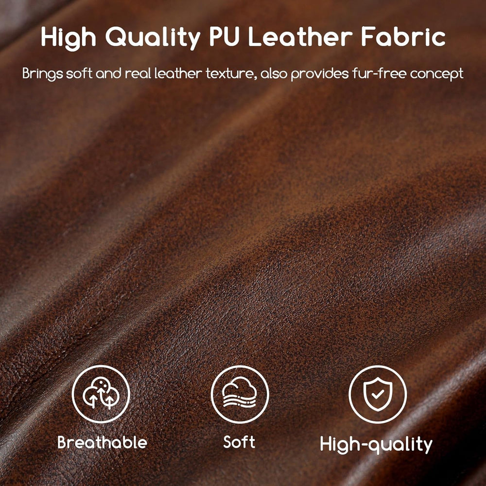 HIGOGOGO Round Stuffed Pouf Ottoman, Pu Leather Poufs with Foam Chunk Filling...