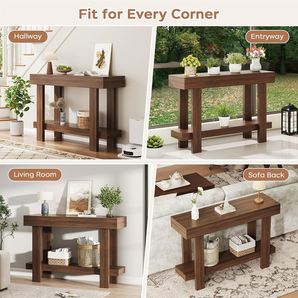Console Table for Entryway, 47.2" Narrow Farmhouse Sofa Table Walnut | T...