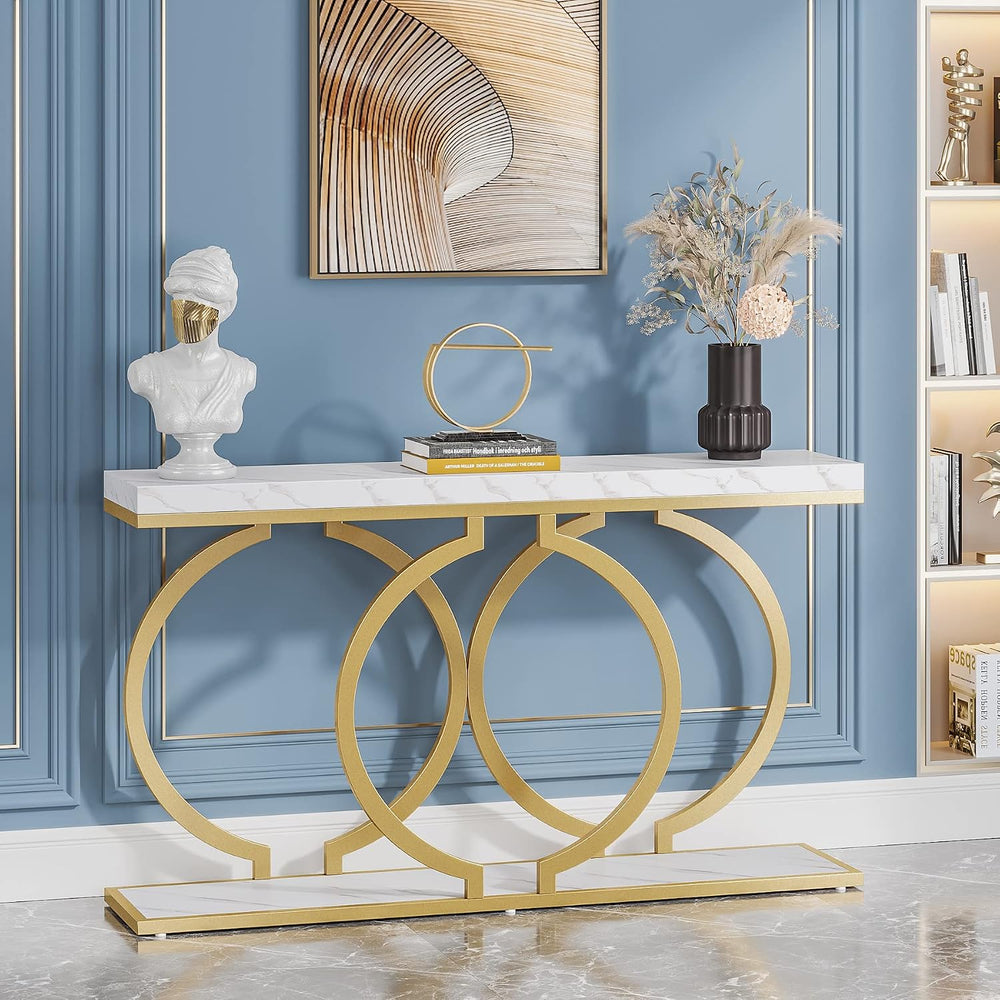 Tribesigns Gold Console Table, 55 inch Modern Entryway Table with Geometric M...