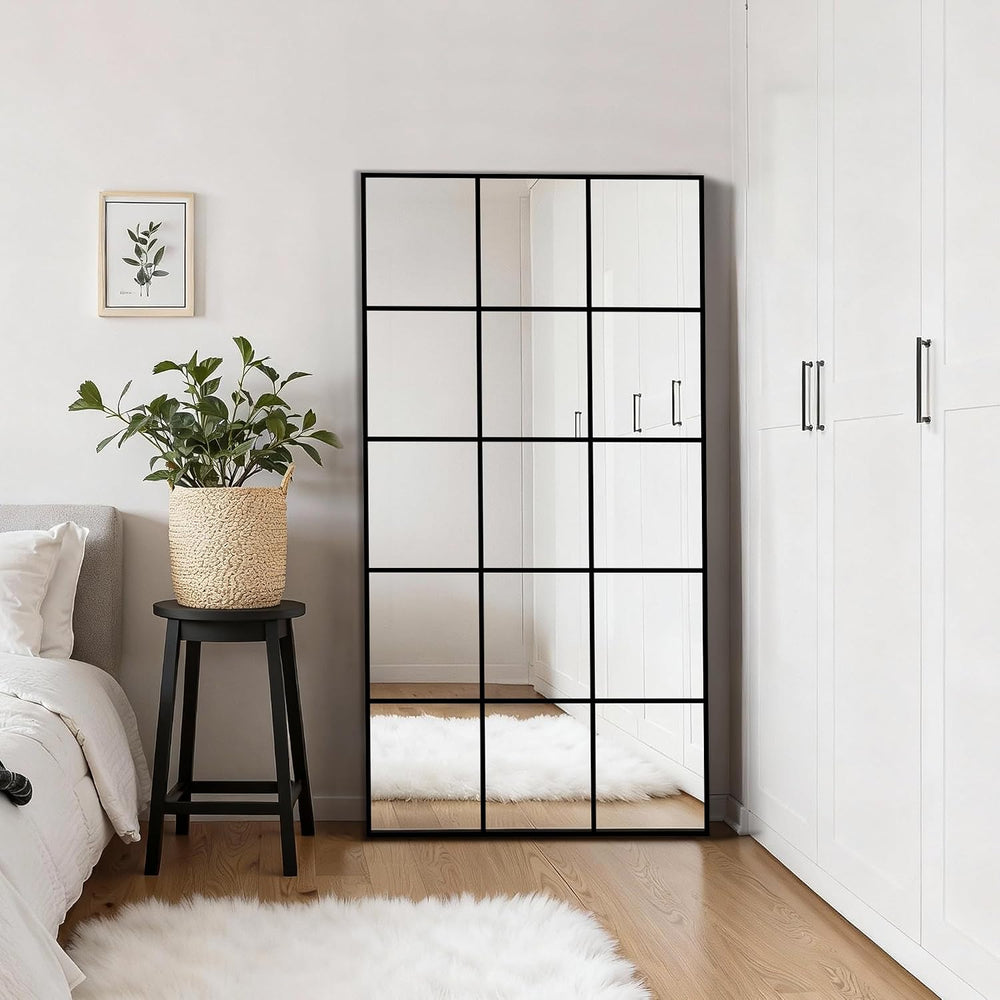 Large Window Pane Full Length Mirror 28"x55" Black