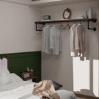 Clothes Rack 60in, Wall Mounted Garment Racks with Real Wood Shelf, Heavy Duty Hanging Clothes Rack, Multi-Purpose Hanging Rod, Space-Saving Closet Storage